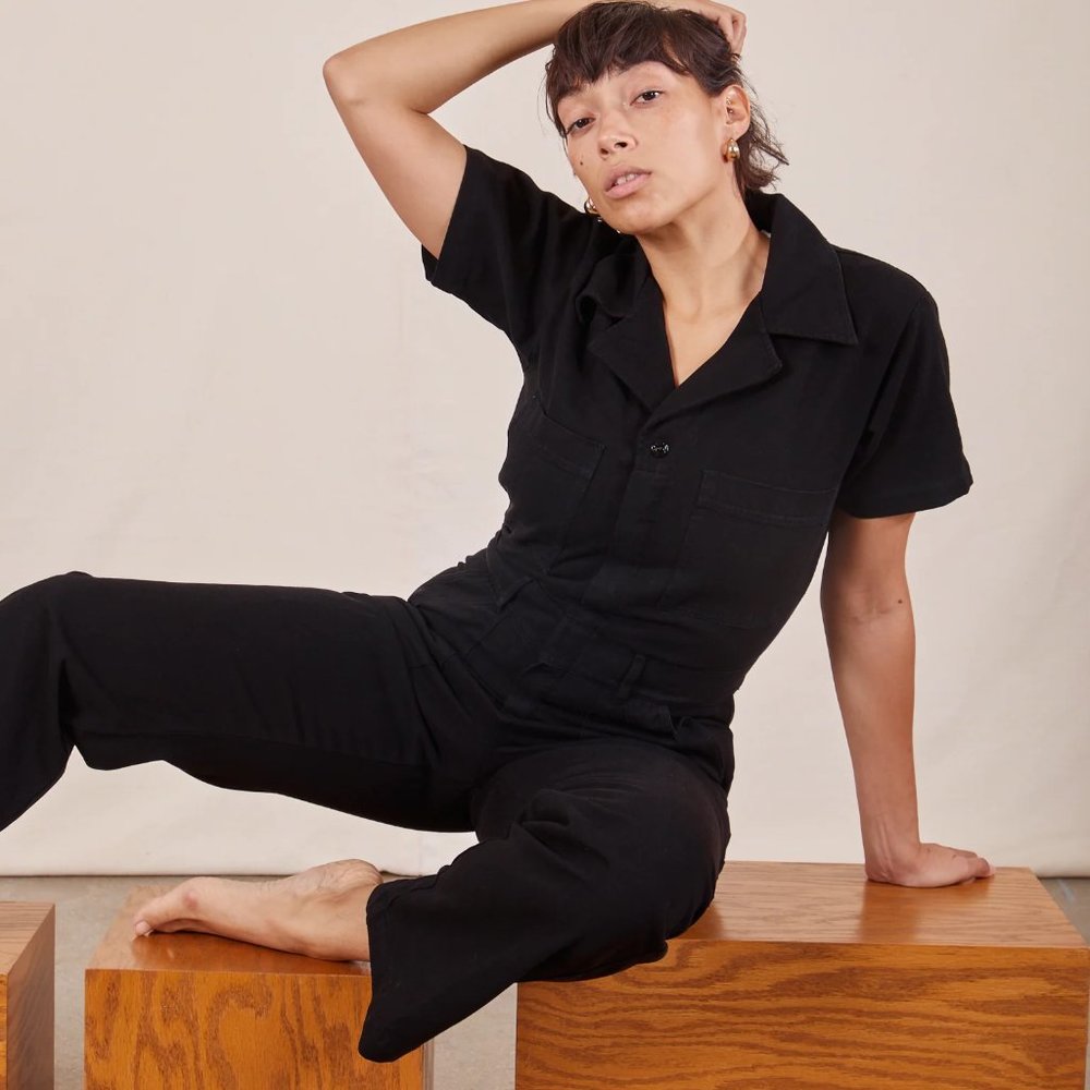 BIG BUD PRESS Basic Black Short Sleeve Jumpsuit L Large